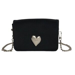 Vtg Y2K Esprit Early 2000s Heart Crossbody Wallet Chain Mini Bag Black